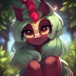 Size: 1024x1024 | Tagged: safe, derpibooru import, generator:stable diffusion, machine learning generated, cinder glow, summer flare, kirin, pony, cute, forest