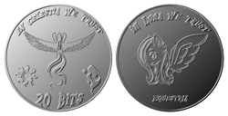 Size: 8763x4489 | Tagged: safe, derpibooru import, oc, oc:sølvfor, pegasus, 20 bit coin, money, monochrome