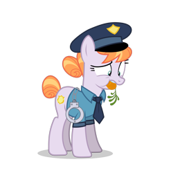 Size: 5500x5500 | Tagged: safe, alternate version, artist:gypsykumquat, derpibooru import, copper top, earth pony, pony, the gift of the maud pie, .svg available, absurd resolution, carrot, clothes, cuffs, female, food, inkscape, looking down, necktie, police, police officer, police pony, police uniform, show accurate, simple background, solo, stuffed, transparent background, vector