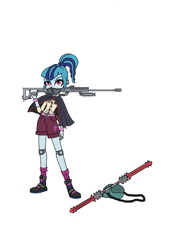 Size: 1536x2048 | Tagged: safe, artist:长风非乘风, derpibooru import, sonata dusk, human, equestria girls, gun, simple background, solo, weapon, white background