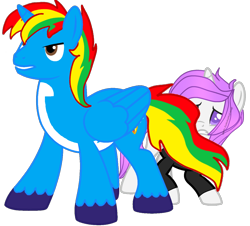 Size: 1280x1156 | Tagged: safe, artist:shield-wing1996, derpibooru import, oc, oc:shield wing, alicorn, female, male, multicolored hair, protecting, simple background, transparent background