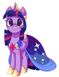 Size: 1425x1863 | Tagged: safe, artist:moonseeker, derpibooru import, twilight sparkle, twilight sparkle (alicorn), alicorn, pony, blushing, clothes, crown, dress, female, hoof shoes, horn, jewelry, looking at you, mare, regalia, simple background, smiling, smiling at you, transparent background, wings