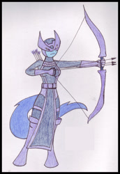 Size: 620x902 | Tagged: safe, artist:rdk, archer (character), anthro, earth pony, avengers, crossover, female, hawkeye, solo, superhero