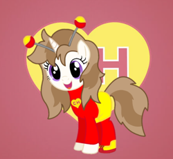 Size: 780x720 | Tagged: artist needed, safe, derpibooru import, oc, oc only, oc:fluffymarsh, unicorn, brown mane, clothes, cute, el chapulín colorado, faster than a turtle, female, food, happy, heroine, mare, marshmallow, purple eyes, show accurate, smarter than a donkey, stronger than a mouse, this will end in laughs