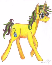 Size: 2682x3343 | Tagged: safe, artist:cahandariella, derpibooru import, oc, oc only, oc:macter, pony, unicorn, gift art, glasses, male, simple background, solo, traditional art, white background