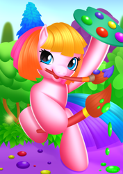 Size: 2480x3508 | Tagged: safe, artist:leonkay, derpibooru import, toola roola, earth pony, pony, g3.5, cute, mouth hold, paintbrush, palette, roolabetes, solo, toola roola will be painting away