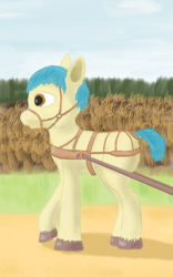 Size: 540x865 | Tagged: safe, artist:mechanic31, derpibooru import, oc, oc only, earth pony, pony, dock, halter, harness, pulling, solo, tack, tail