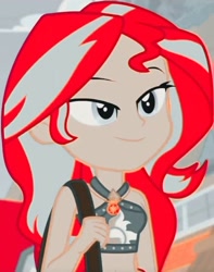 Size: 612x775 | Tagged: safe, derpibooru import, sunset shimmer, better together, equestria girls, forgotten friendship, beach, clothes, cute, eye, eyes, female, solo, suit