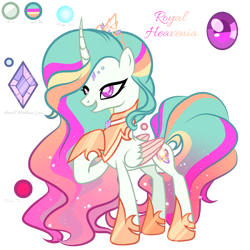 Size: 2048x2048 | Tagged: safe, artist:harmonyvitality-yt, derpibooru import, oc, oc only, alicorn, changepony, hybrid, pony, alicorn oc, base used, ethereal mane, hoof on chest, hoof shoes, horn, interspecies offspring, jewelry, offspring, parent:princess celestia, parent:thorax, parents:thoralestia, simple background, smiling, starry mane, tiara, transparent background, wings