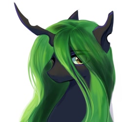 Size: 1080x1080 | Tagged: safe, artist:不要再创我了, derpibooru import, queen chrysalis, changeling, female, mare, simple background, solo, white background