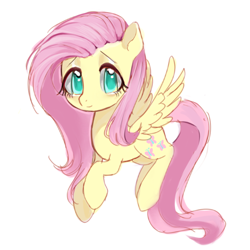 Size: 1080x1080 | Tagged: safe, artist:不要再创我了, derpibooru import, fluttershy, pegasus, pony, female, flying, looking at you, mare, simple background, smiling, solo, white background