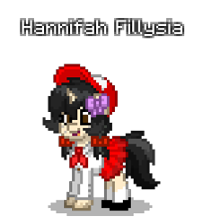 Size: 304x336 | Tagged: safe, artist:dematrix, derpibooru import, oc, oc:hannifah fillysia, pony, unicorn, clothes, cute, female, filly, foal, indonesia, indonesian, open mouth, pixel art, pony town, school uniform, simple background, solo, submission, transparent background