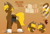 Size: 3000x2030 | Tagged: safe, artist:2k.bugbytes, oc, oc only, oc:acres, earth pony, pony, chest fluff, cowboy hat, floating heart, grin, hat, heart, male, reference sheet, saddle bag, smiling, solo, sparkles, stallion, stetson, text, tongue, tongue out, unshorn fetlocks