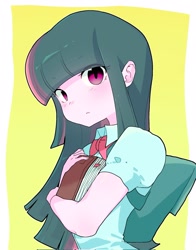 Size: 1603x2048 | Tagged: safe, artist:cheesesauce_45, derpibooru import, twilight sparkle, human, equestria girls, backpack, book, eye clipping through hair, female, looking at you, passepartout, solo