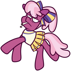 Size: 4864x4856 | Tagged: safe, artist:threetwotwo32232, derpibooru import, cheerilee, earth pony, pony, cheerileeder, cheerleader, cheerleader outfit, cigarette, clothes, female, mare, simple background, solo, transparent background