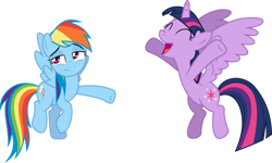 Size: 1024x615 | Tagged: safe, artist:gamemasterluna, derpibooru import, rainbow dash, twilight sparkle, twilight sparkle (alicorn), alicorn, pegasus, pony, testing testing 1-2-3, duo, duo female, female, flying, mare, simple background, transparent background, vector