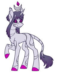 Size: 1125x1475 | Tagged: safe, artist:lambydwight, derpibooru import, oc, oc only, oc:arcanum fumus, pony, unicorn, black sclera, horn, horns, leonine tail, raised hoof, raised leg, simple background, solo, tail, unicorn oc, white background