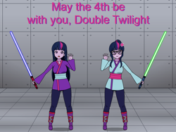 Size: 800x600 | Tagged: safe, derpibooru import, sci-twi, twilight sparkle, human, equestria girls, boots, clothes, high heel boots, humanized, jeans, kisekae, lightsaber, shirt, shoes, solo, star wars, weapon