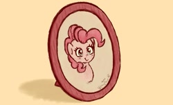 Size: 1257x762 | Tagged: safe, artist:fipoki, derpibooru import, pinkie pie, earth pony, pony, bust, female, inktober, mare, photo, picture frame, simple background, solo
