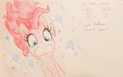 Size: 1024x641 | Tagged: safe, artist:fipoki, derpibooru import, pinkie pie, earth pony, pony, female, follower count, followers, mare, solo, teary eyes