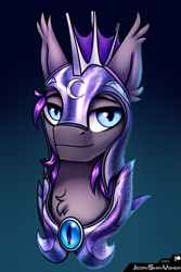 Size: 2000x3000 | Tagged: safe, artist:jedayskayvoker, derpibooru import, oc, oc:estrella azul, bat pony, pony, armor, bat pony oc, blue eyes, bust, gradient background, icon, male, night guard, portrait, shiny, slit eyes, solo, stallion