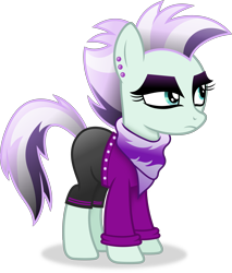 Size: 3180x3724 | Tagged: safe, artist:anime-equestria, derpibooru import, coloratura, earth pony, pony, alternate hairstyle, bandana, clothes, ear piercing, eyeshadow, makeup, mohawk, neckerchief, piercing, punk, purple hair, purple mane, purple tail, rara, rarapunk, shirt, shorts, simple background, solo, tail, tomboy, transparent background, vector