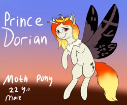 Size: 2015x1668 | Tagged: safe, artist:xyi, derpibooru import, oc, oc only, oc:prince dorian, insect, moth, mothpony, original species, reference sheet, solo