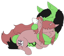 Size: 4008x3508 | Tagged: safe, artist:ponny, derpibooru import, oc, oc:anon filly, earth pony, unicorn, bow, crossover, cuddling, duo, duo female, female, female on male, filly, foal, hair bow, male, simple background, smiling, straight, transparent background