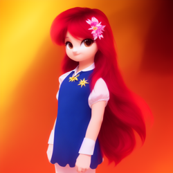 Size: 1024x1024 | Tagged: safe, derpibooru import, editor:jasmindreasond, generator:stable diffusion, machine learning generated, oc, oc only, oc:tiny jasmini, human, cute, female, flower, flower in hair, humanized, simple background, smiling, solo