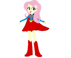 Size: 681x560 | Tagged: safe, artist:emixspleefart, derpibooru import, fluttershy, equestria girls, boots, cape, clothes, dc comics, high heel boots, shoes, simple background, solo, supergirl, transparent background