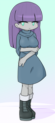 Size: 1442x3233 | Tagged: safe, artist:batipin, derpibooru import, maud pie, human, equestria girls, boots, breasts, clothes, dress, female, maud pies, no nose, shoes, solo