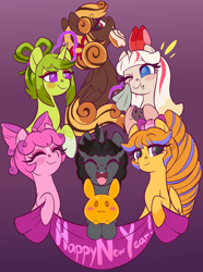 Size: 2150x2884 | Tagged: safe, derpibooru import, oc, pegasus, pony, rabbit, unicorn, animal, happy new year, holiday, my little pony, ponysona