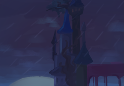 Size: 1009x705 | Tagged: safe, anonymous artist, derpibooru import, series:misty pov, no pony, opaline's dark castle, rain, sunrise, tower