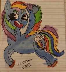 Size: 2586x2830 | Tagged: safe, artist:jazepony, derpibooru import, rainbow dash, lined paper, notebook, traditional art, watercolor painting