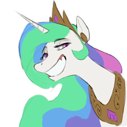 Size: 570x570 | Tagged: safe, artist:cadillacdynamite, derpibooru import, princess celestia, alicorn, pony, female, grin, mare, simple background, smiling, solo, white background