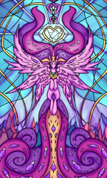 Size: 3500x5833 | Tagged: safe, artist:rocket-lawnchair, derpibooru import, princess cadance, alicorn, angel, pony, absurd resolution, biblically accurate angels, female, mare, multiple eyes, multiple wings, solo, spread wings, stained glass, wings