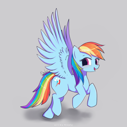 Size: 1280x1280 | Tagged: safe, artist:nnaly, derpibooru import, rainbow dash, pegasus, pony, female, gray background, simple background, solo