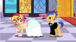 Size: 1372x766 | Tagged: safe, artist:swiftgaiathebrony, derpibooru import, flash sentry, sunset shimmer, female, flashimmer, male, marriage, shipping, straight, wedding