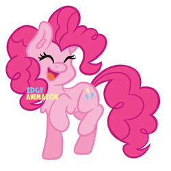 Size: 2000x2000 | Tagged: safe, artist:edgyanimator, derpibooru import, pinkie pie, earth pony, pony, chest fluff, cute, diapinkes, ear fluff, ears, eyes closed, female, happy, mare, open mouth, open smile, pink coat, pink hair, raised hoof, raised leg, simple, simple background, smiling, solo, tail, white background