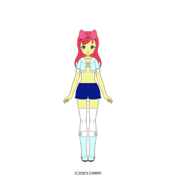 Size: 1000x1000 | Tagged: safe, derpibooru import, apple bloom, human, anime, apple bloom's bow, apple bloomers, april fools joke, boots, bow, charat genesis, clothes, hair bow, humanized, pony coloring, shoes, shorts, simple background, socks, solo, transparent background