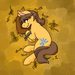 Size: 1280x1280 | Tagged: safe, artist:sinclair2013, derpibooru import, caramel, earth pony, pony, butt, eye clipping through hair, eyebrows, eyebrows visible through hair, lying down, male, on side, plot, rope, solo, stallion, tied up