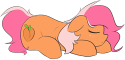 Size: 1598x767 | Tagged: safe, artist:freshpaints, derpibooru import, oc, oc only, oc:peachy, earth pony, pony, cutie mark, eyes closed, female, lying down, simple background, sleeping, solo, transparent background