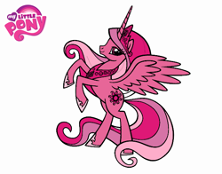 Size: 600x470 | Tagged: safe, derpibooru import, princess celestia, alicorn, pony, donut steel, female, jewelry, mare, my little pony logo, recolor, regalia, simple background, solo, white background