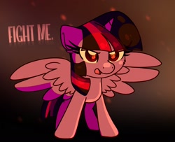 Size: 1600x1302 | Tagged: safe, artist:lbrcloud, derpibooru import, twilight sparkle, twilight sparkle (alicorn), alicorn, pony, dialogue, flaming eyes, frown, glare, open mouth, solo, spread wings, wingding eyes, wings