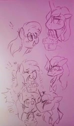 Size: 1220x2080 | Tagged: safe, artist:dsstoner, derpy hooves, ditzy doo, prince blueblood, pegasus, pony, unicorn, blushing, comic, crack shipping, food, kiss on the cheek, kissing, muffin, shipping, shocked