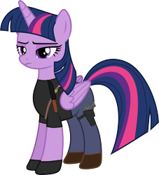 Size: 4127x4544 | Tagged: safe, artist:edy_january, artist:starryshineviolet, derpibooru import, edit, part of a set, twilight sparkle, twilight sparkle (alicorn), alicorn, pony, base used, belt, boots, clothes, cosplay, costume, crossover, fn 57, free to use, gloves, gun, handgun, knife, leon s. kennedy, link in description, long pants, military, parody, pistol, resident evil, resident evil 4, resident evil 4 remake, shirt, shoes, simple background, solo, t-shirt, tactical pony, transparent background, vector, vector edit, weapon