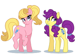 Size: 1400x1019 | Tagged: safe, artist:doggie31, derpibooru import, bon bon (g1), starlight (g1), earth pony, pony, g1, g4, duo, duo female, female, g1 to g4, generation leap, mare, my little pony tales to g4, older, raised hoof, raised leg, simple background, tail, teenager, transparent background