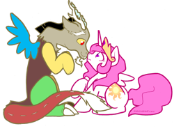 Size: 900x676 | Tagged: safe, artist:sinclair2013, derpibooru import, discord, princess celestia, alicorn, draconequus, pony, boop, dislestia, duo, female, male, mare, noseboop, pink-mane celestia, shipping, simple background, straight, transparent background