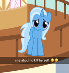 Size: 690x729 | Tagged: safe, artist:horses are fuckin weird, derpibooru import, trixie, unicorn, emoji, implied suicide, meme, ponified, ponified meme, ponyville, ponyville town hall, shitposting, solo