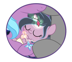 Size: 2785x2423 | Tagged: safe, artist:harmonyvitality-yt, derpibooru import, idw, king sombra, radiant hope, oc, oc:eclipsa penumbra ivory, pony, baby, baby pony, base used, female, glowing, glowing horn, horn, horn jewelry, jewelry, magic, male, mare, offspring, parent:king sombra, parent:radiant hope, parents:hopebra, simple background, sleeping, smiling, stallion, telekinesis, transparent background